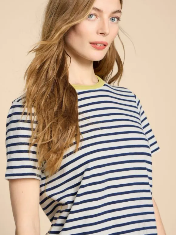 ABBIE STRIPE CREW NECK TEE in WHITE MULTI