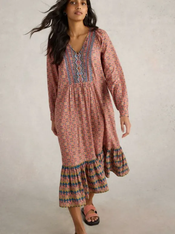 Abigail Embroidered Dress in PINK MULTI