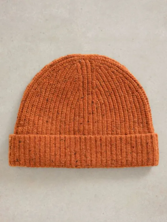 Albie Rib Knit Beanie in DARK ORANGE