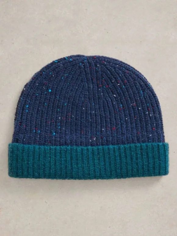 Albie Rib Knit Beanie in NAVY MULTI