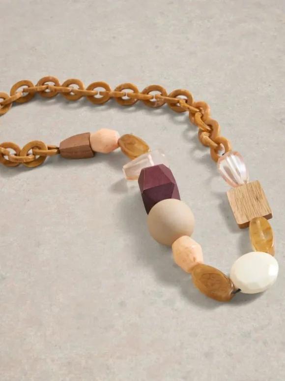 Amber Chunky Bead Necklace in TAN MULTI