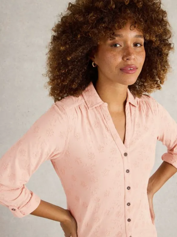 ANNIE BRODERIE JERSEY SHIRT in DUSTY PINK