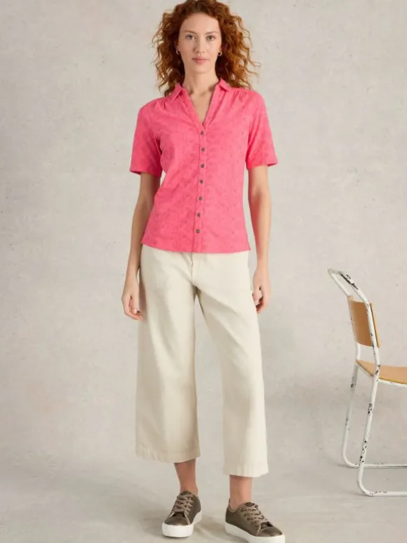 ANNIE BRODERIE SHIRT in BRIGHT PINK