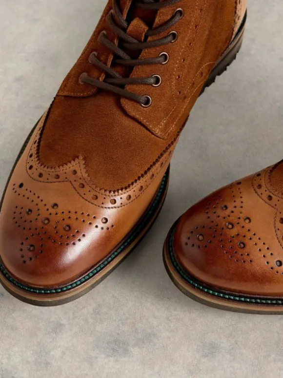 Arlo Brogue Leather Boot in MID TAN