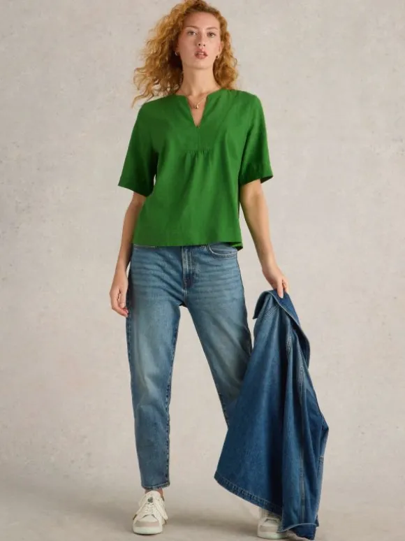 Ash Linen Blend Top in MID GREEN