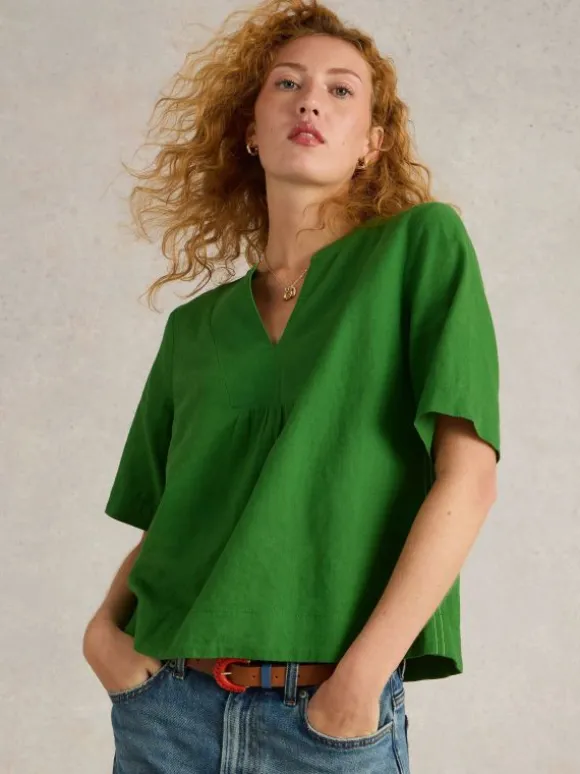 Ash Linen Blend Top in MID GREEN