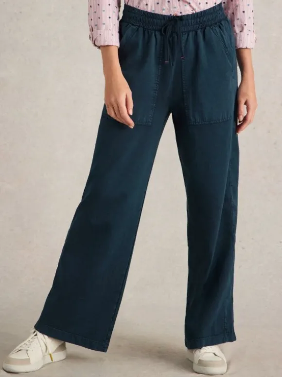 Ava Wide Leg Jersey Jogger  in MID DENIM