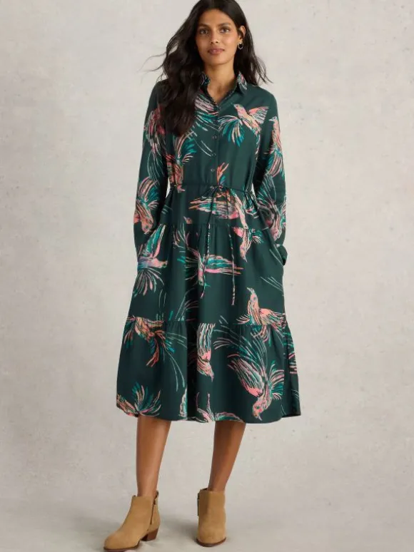 Beatrice Shirt Dress in GREEN PRINT