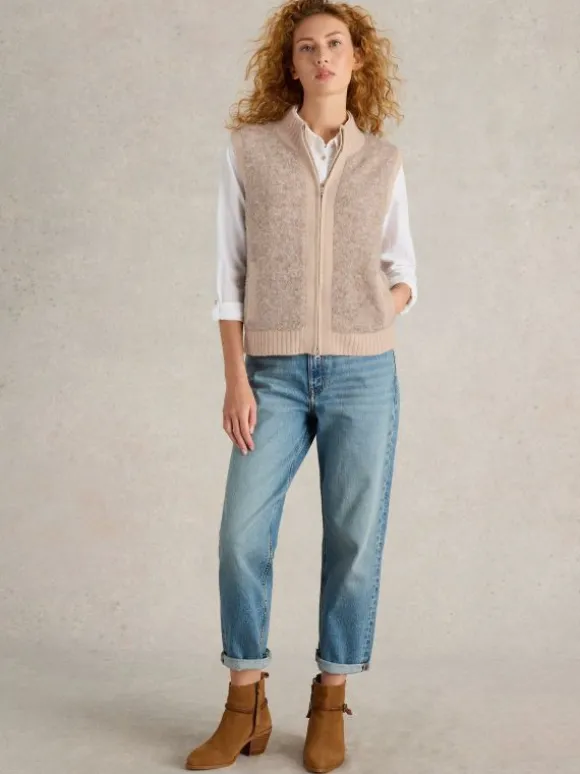 BECKY BOUCLE GILET in LIGHT NATURAL