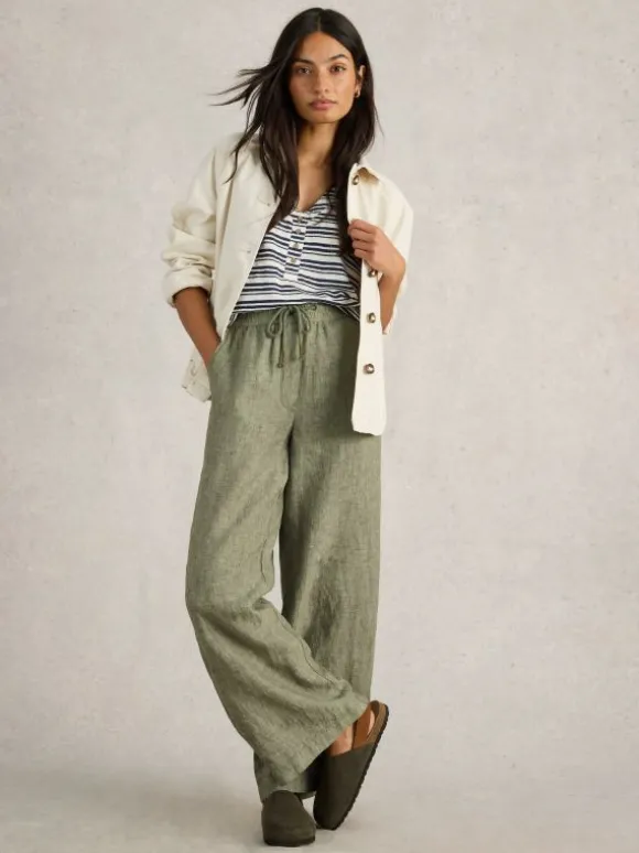 Belle Linen Wide Leg Trouser in MID GREEN