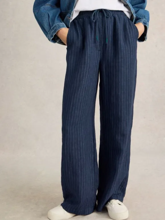 Belle Linen Wide Leg Trouser in NAVY MULTI