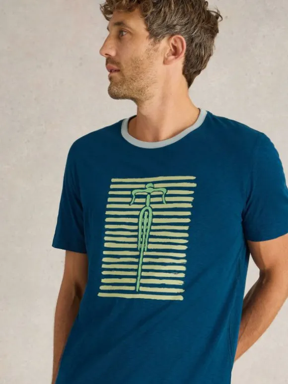 Bike Graphic Crew Neck Tee in BLUE PRINT