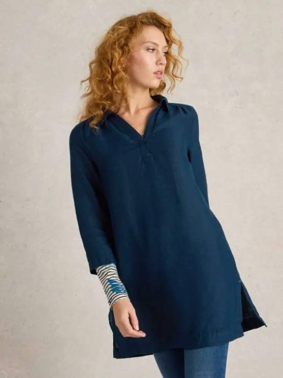 Blake Linen Tunic in DARK NAVY