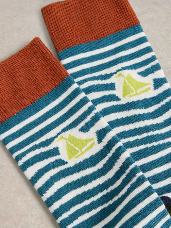 Boat Stripe Ankle Sock in TEAL MULTI