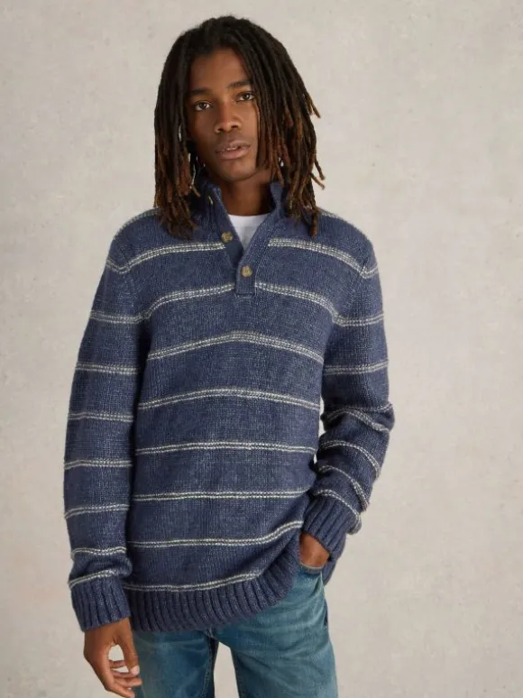 Breton Stripe Button Neck  in NAVY MULTI