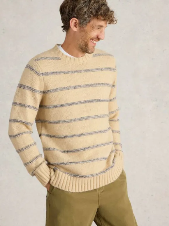 Breton Stripe Crew Neck Jumper in NATURAL MULTI