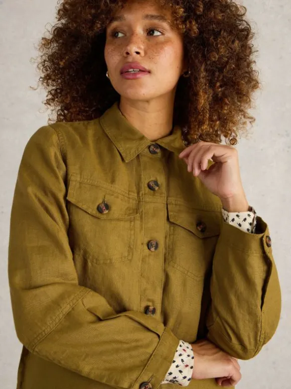 Camille Linen Jacket in KHAKI GREEN