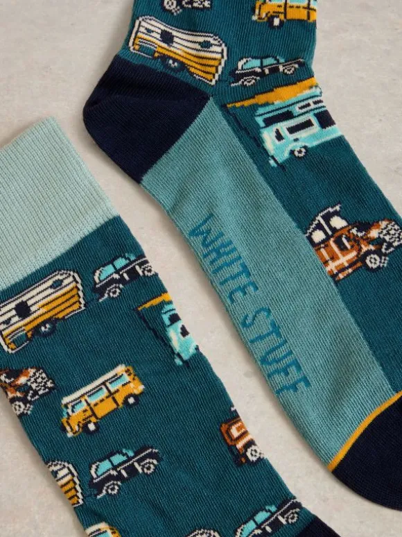 Campervan Ankle Socks in TEAL MULTI