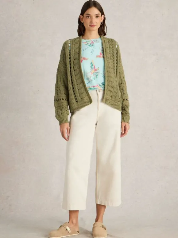 CASEY CROCHET CARDI in KHAKI GREEN