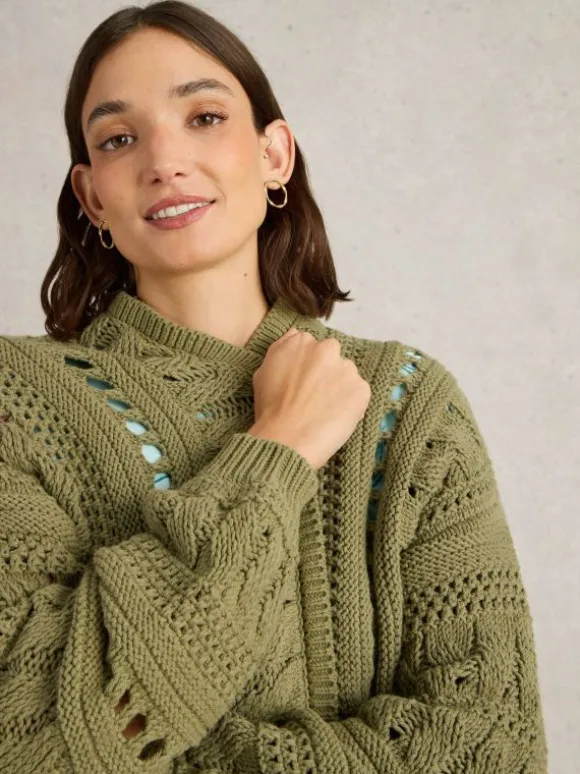 CASEY CROCHET CARDI in KHAKI GREEN