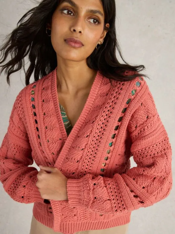 CASEY CROCHET CARDI in MID CORAL