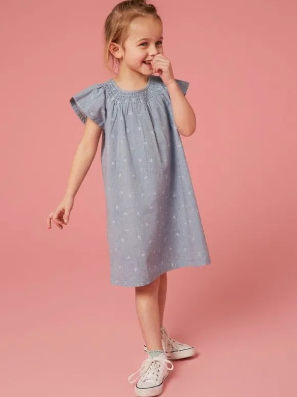 Chambray Frill Dress in CHAMBRAY BLUE