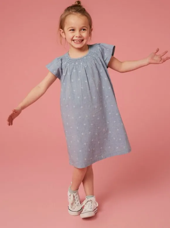 Chambray Frill Dress in CHAMBRAY BLUE