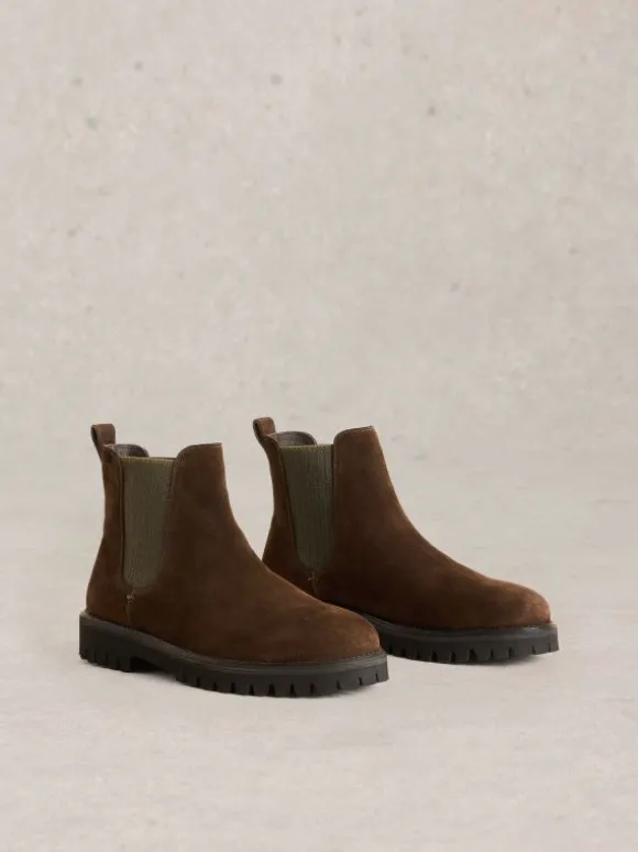 Chunky Chelsea Suede Boot in DARK BROWN