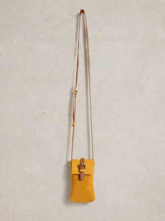 Clara Buckle Leather Phone Bag in DEEP YELLOW