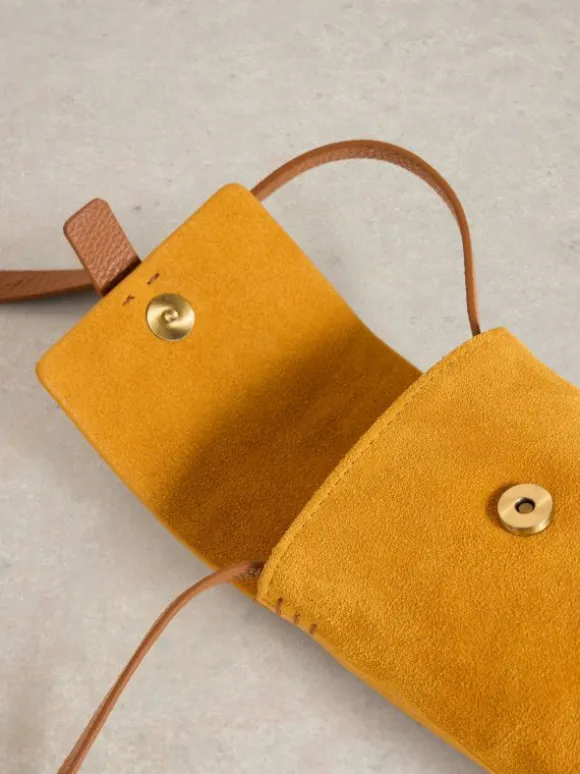 Clara Buckle Leather Phone Bag in DEEP YELLOW