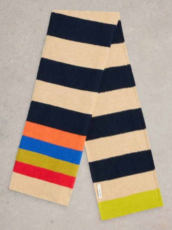 Colourblock Stripe Knit Scarf in NAVY MULTI