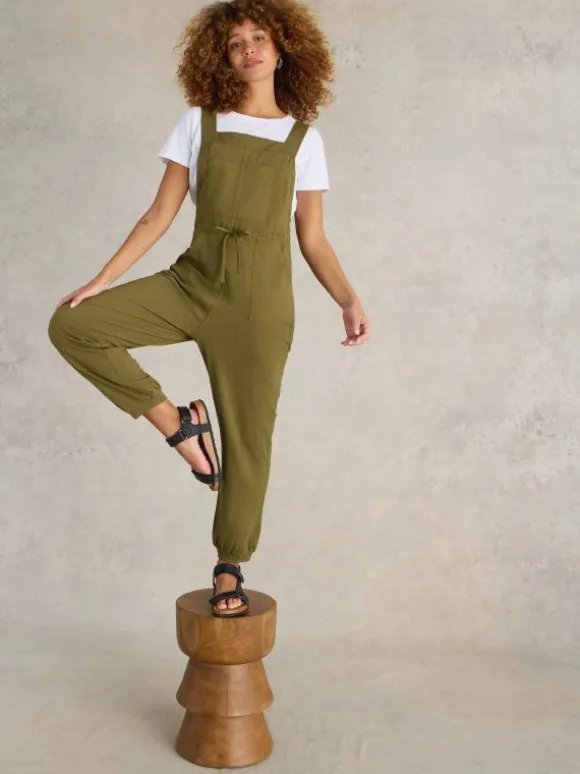 Daphne Jersey Dungaree in KHAKI GREEN