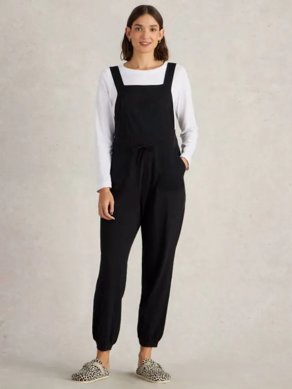 Daphne Jersey Dungaree in PURE BLACK