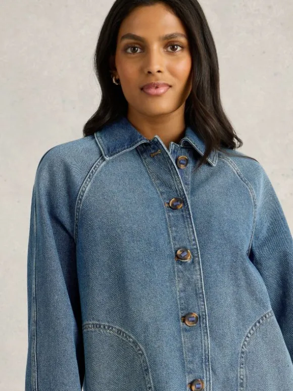 Eden Denim Collared Jacket in MID DENIM