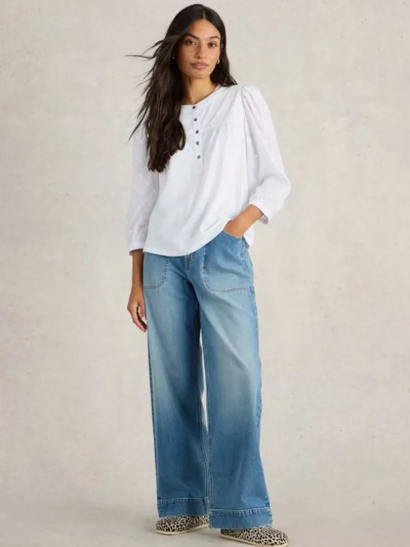 ELISE DOBBY MIX TOP in PALE IVORY