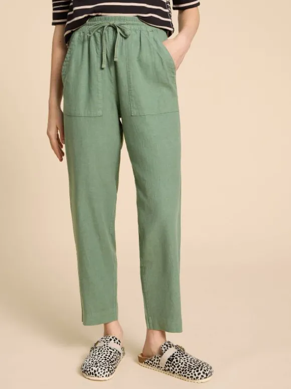 Elle Linen Blend Trouser in MID GREEN