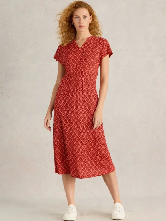 Ellie Linen Jersey Dress in RED MULTI