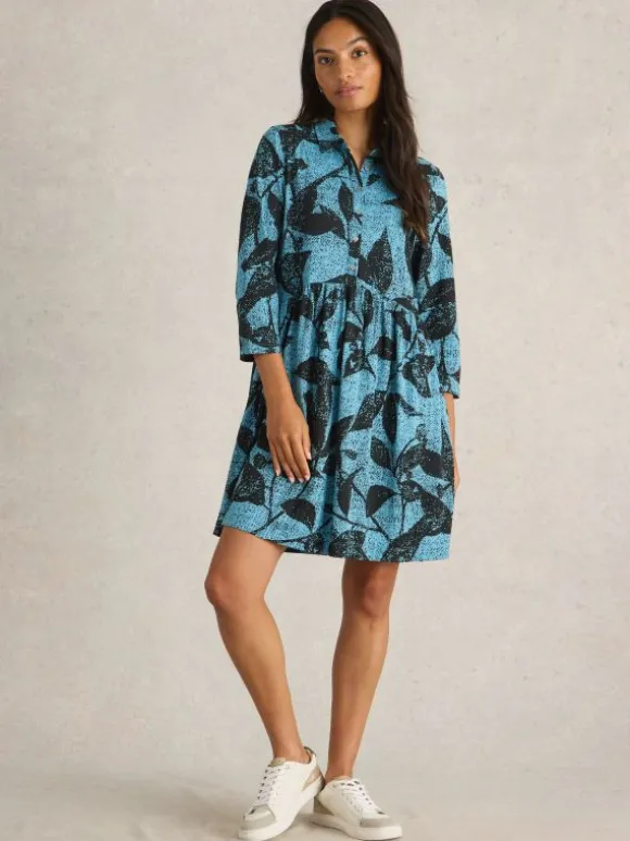 Everly Jersey Shirt Dress in BLUE PRINT