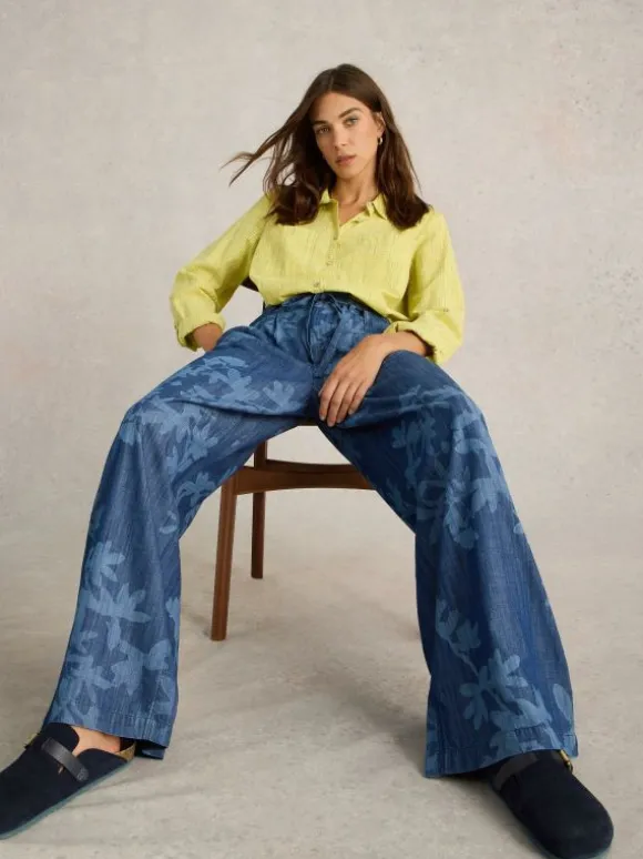 Farah Denim Wide Leg Trouser in DENIM PRINT