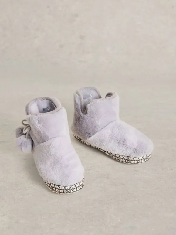 Faux Fur Slipper Bootie in MID GREY