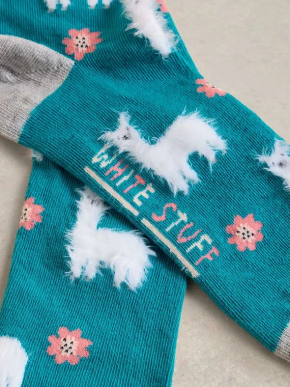 Fluffy Llama Ankle Socks in BRIGHT TEAL