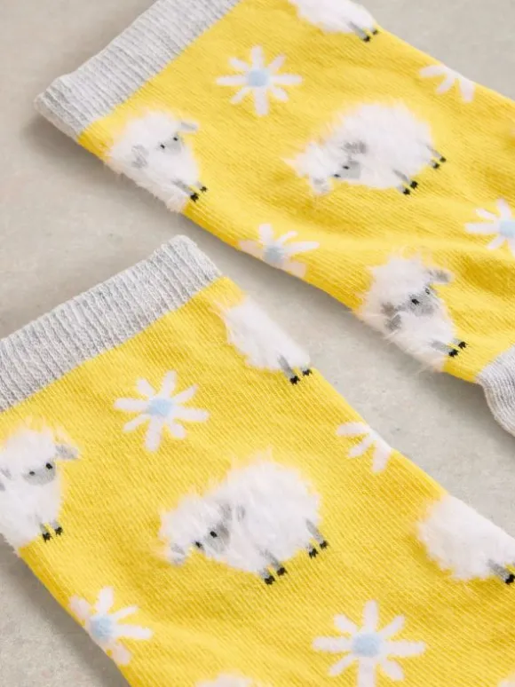 Fluffy Sheep Ankle Socks in BRIGHT YELLOW