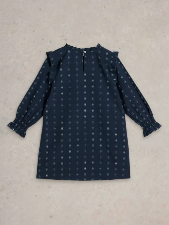 Girls Camille Dobby Frill Dress in DARK NAVY