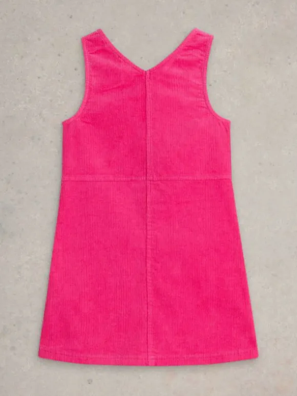 Girls Cord Pinafore in BRIGHT PINK