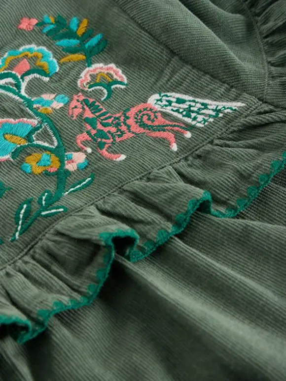 Girls Embroidered Needlecord Top in LIGHT TEAL