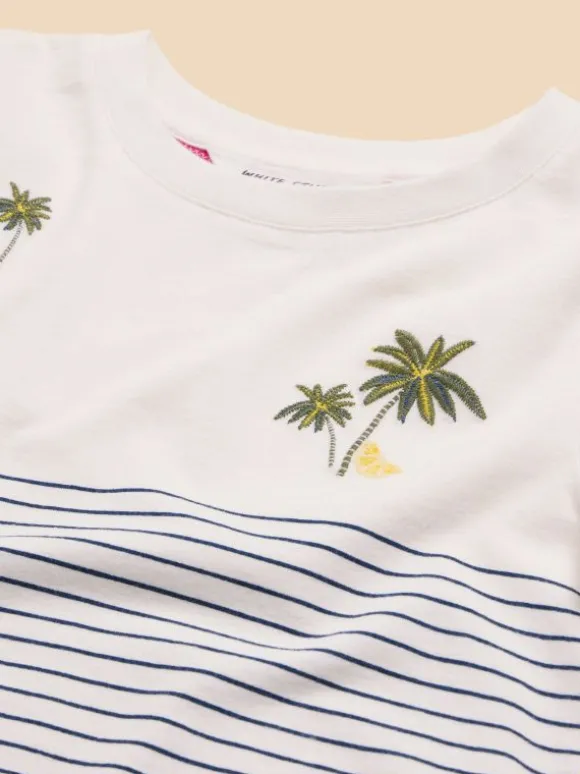 Girls Embroidered Stripe Tee in IVORY MULTI