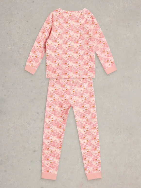 Girls Swan PJ Set in PINK PRINT