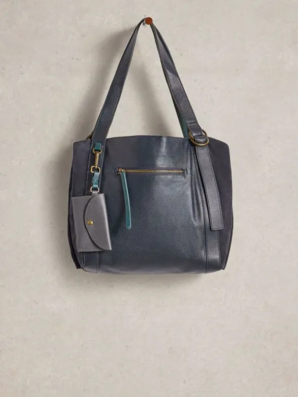 Hannah Leather Tote Bag in DARK NAVY