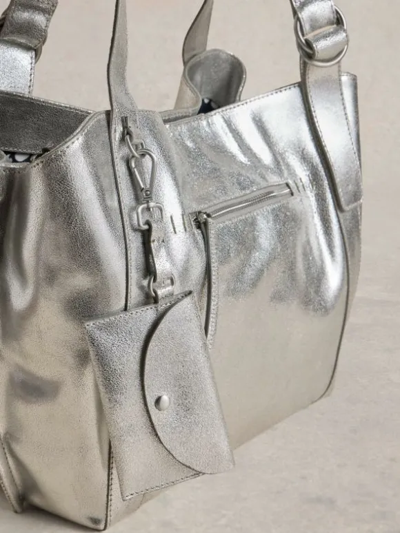 Hannah Tote Leather in SILVER TONE METALLIC