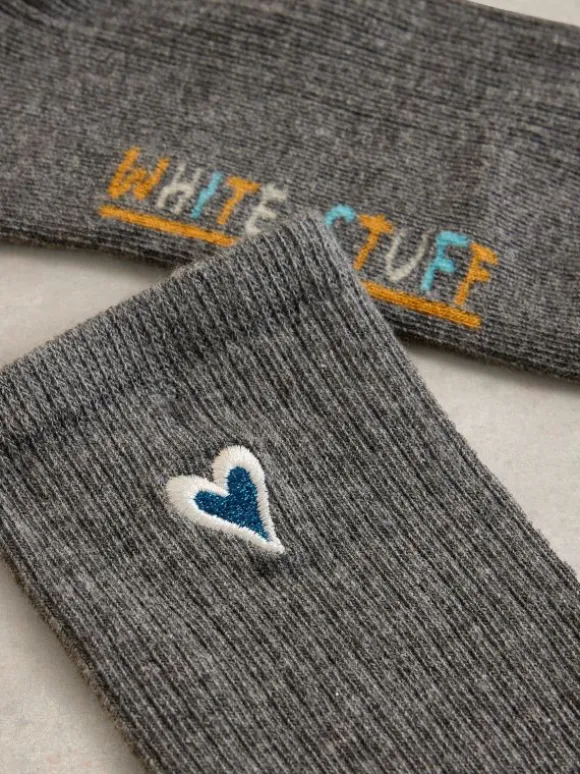 Heart Embroidered Ankle Sock in DK GREY